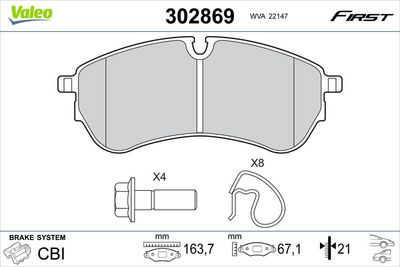 Bremžu uzliku kompl., Disku bremzes VALEO 302869