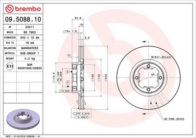 Тормозной диск BREMBO 09.5088.10