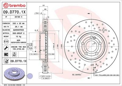 Тормозной диск BREMBO 09.D770.1X