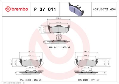 Bremžu uzliku kompl., Disku bremzes BREMBO P 37 011