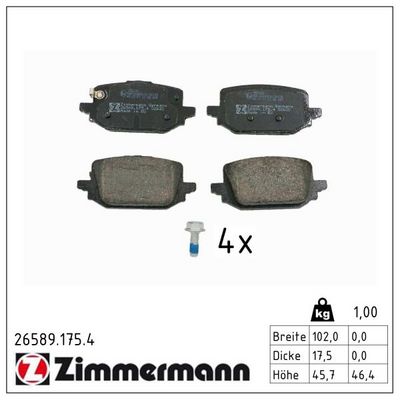 Bremžu uzliku kompl., Disku bremzes ZIMMERMANN 26589.175.4