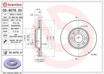 Тормозной диск BREMBO 09.9078.21