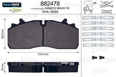 Bremžu uzliku kompl., Disku bremzes VALEO 882478