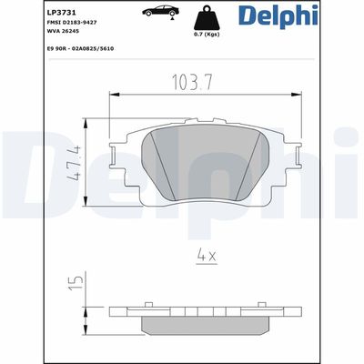 Bremžu uzliku kompl., Disku bremzes DELPHI LP3731