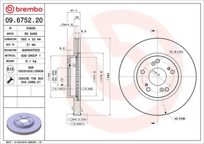 Тормозной диск BREMBO 09.6752.20