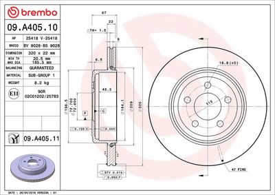 Тормозной диск BREMBO 09.A405.11
