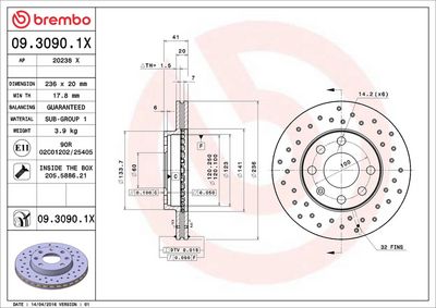 Тормозной диск BREMBO 09.3090.1X