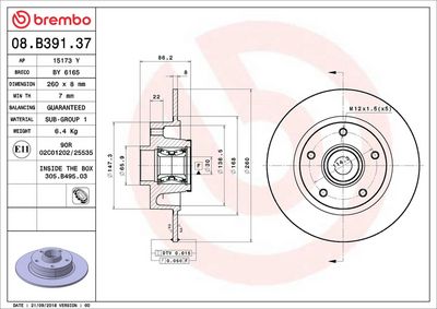 Тормозной диск BREMBO 08.B391.37