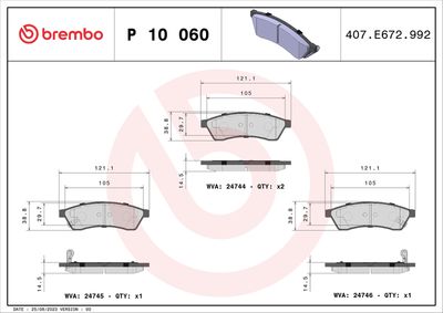 Bremžu uzliku kompl., Disku bremzes BREMBO P 10 060