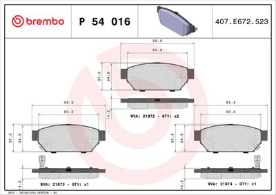 Bremžu uzliku kompl., Disku bremzes BREMBO P 54 016