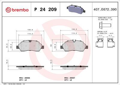 Комплект тормозных колодок, дисковый тормоз BREMBO P 24 209