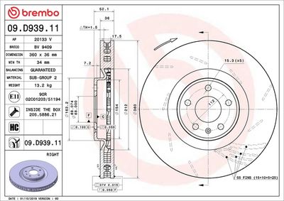 Тормозной диск BREMBO 09.D939.11