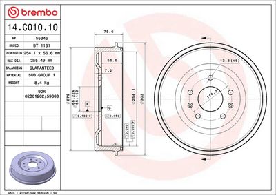 Тормозной барабан BREMBO 14.C010.10