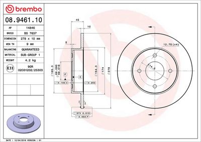 Тормозной диск BREMBO 08.9461.10