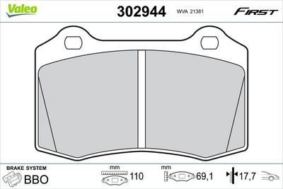 Bremžu uzliku kompl., Disku bremzes VALEO 302944