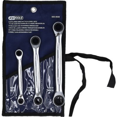Divpusēju gredzenveida atslēgu komplekts ar sprūdmehānismu KS TOOLS 503.4540