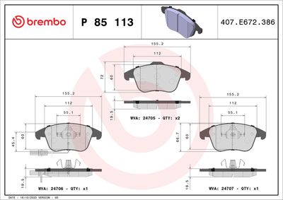 Bremžu uzliku kompl., Disku bremzes BREMBO P 85 113