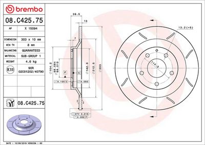 Тормозной диск BREMBO 08.C425.75