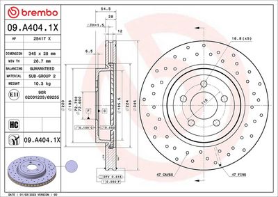 Тормозной диск BREMBO 09.A404.1X