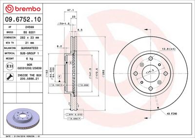 Тормозной диск BREMBO 09.6752.10