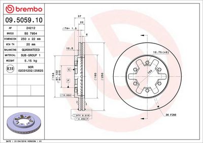 Тормозной диск BREMBO 09.5059.10