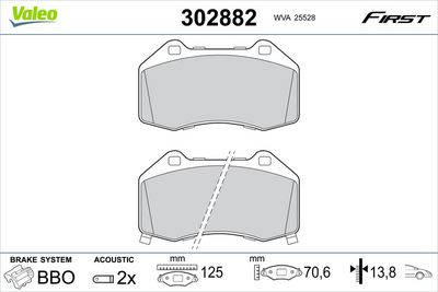 Комплект тормозных колодок, дисковый тормоз VALEO 302882