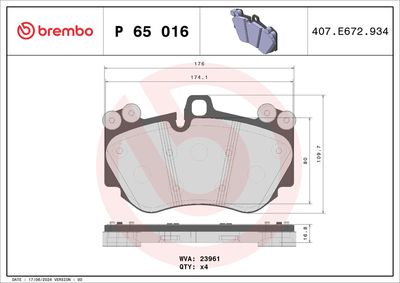 Bremžu uzliku kompl., Disku bremzes BREMBO P 65 016