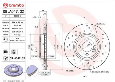 Тормозной диск BREMBO 09.A047.3X