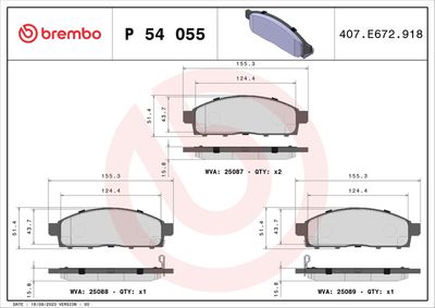 Комплект тормозных колодок, дисковый тормоз BREMBO P 54 055