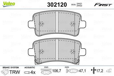 Bremžu uzliku kompl., Disku bremzes VALEO 302120