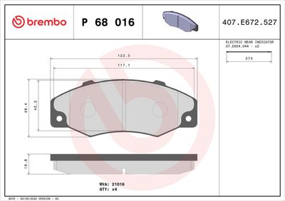 Bremžu uzliku kompl., Disku bremzes BREMBO P 68 016