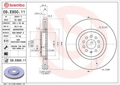 Тормозной диск BREMBO 09.E950.11