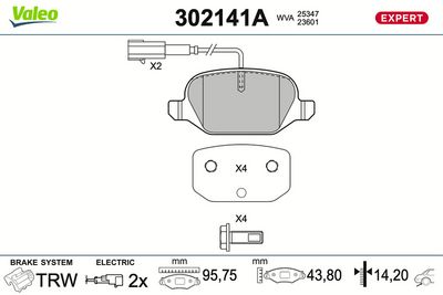 Bremžu uzliku kompl., Disku bremzes VALEO 302141A
