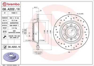 Тормозной диск BREMBO 08.A202.1X