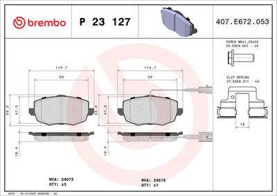 Bremžu uzliku kompl., Disku bremzes BREMBO P 23 127