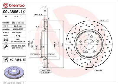 Тормозной диск BREMBO 09.A866.1X