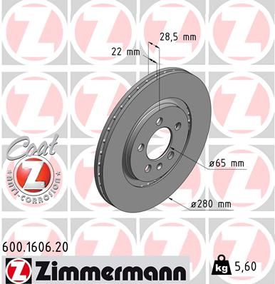 Тормозной диск ZIMMERMANN 600.1606.20