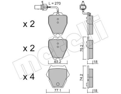 Комплект тормозных колодок, дисковый тормоз METELLI 22-0774-1