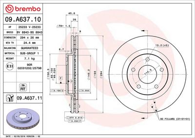 Тормозной диск BREMBO 09.A637.11