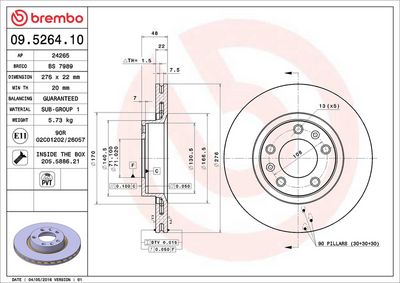 Тормозной диск BREMBO 09.5264.10