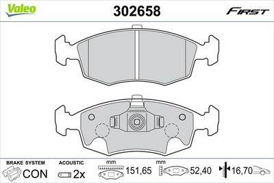 Bremžu uzliku kompl., Disku bremzes VALEO 302658