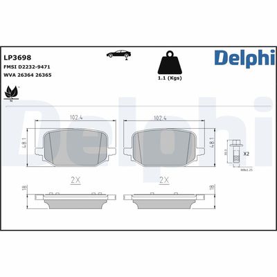 Комплект тормозных колодок, дисковый тормоз DELPHI LP3698
