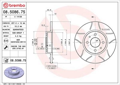 Тормозной диск BREMBO 08.5086.75