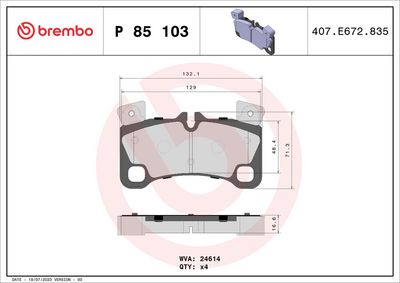 Комплект тормозных колодок, дисковый тормоз BREMBO P 85 103