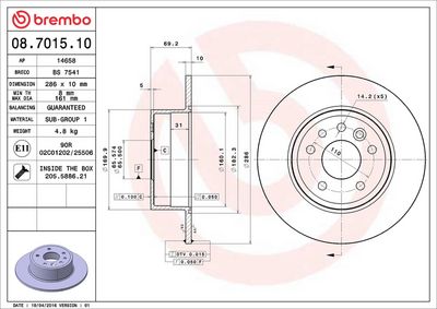 Тормозной диск BREMBO 08.7015.10