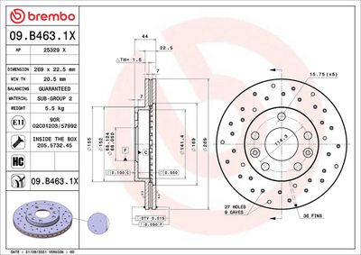Тормозной диск BREMBO 09.B463.1X