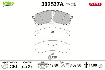 Bremžu uzliku kompl., Disku bremzes VALEO 302537A