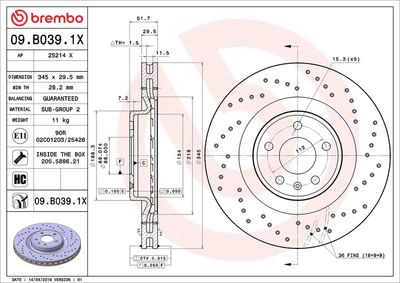 Тормозной диск BREMBO 09.B039.1X