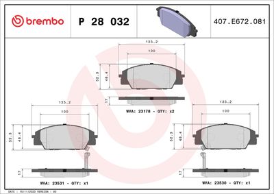 Bremžu uzliku kompl., Disku bremzes BREMBO P 28 032