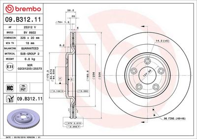 Тормозной диск BREMBO 09.B312.11